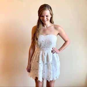 Parvenue white floral lace strapless dress